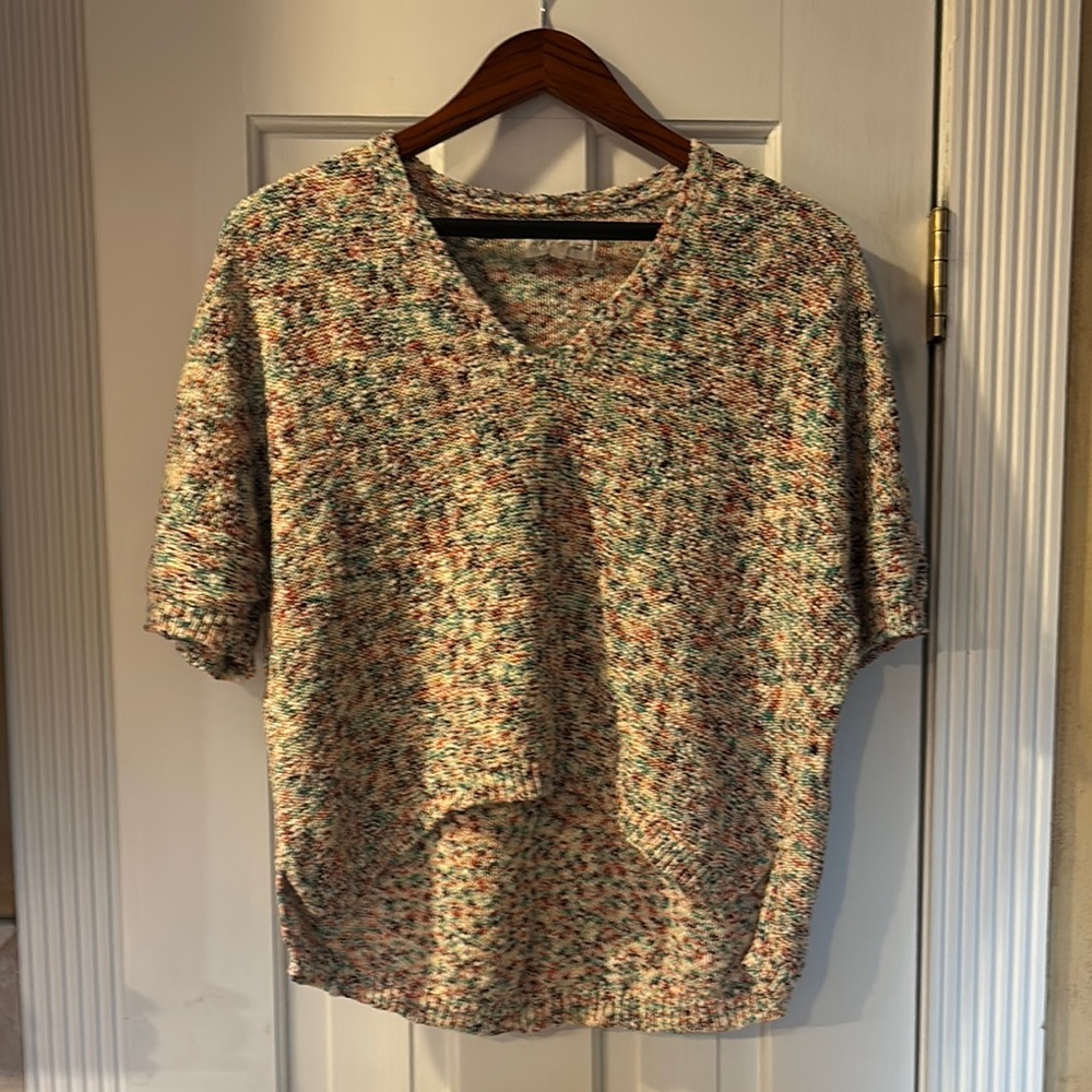 Lou & Grey Cream Tan Relaxed Short Sleeve Blouse